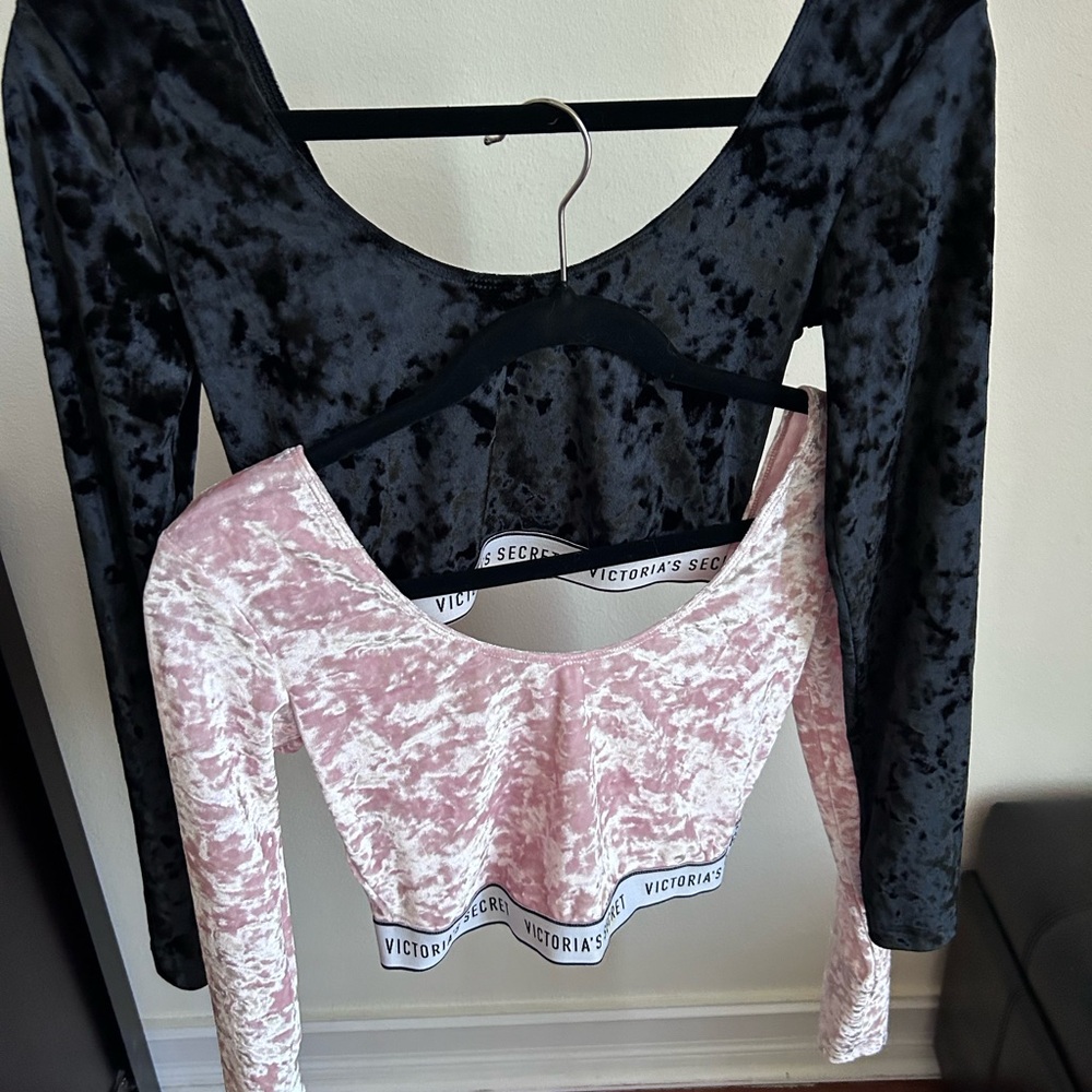 Bundle of 3 Victoria’s Secret Velvet Low Scoop Back Cropped top w/ Logo Waist